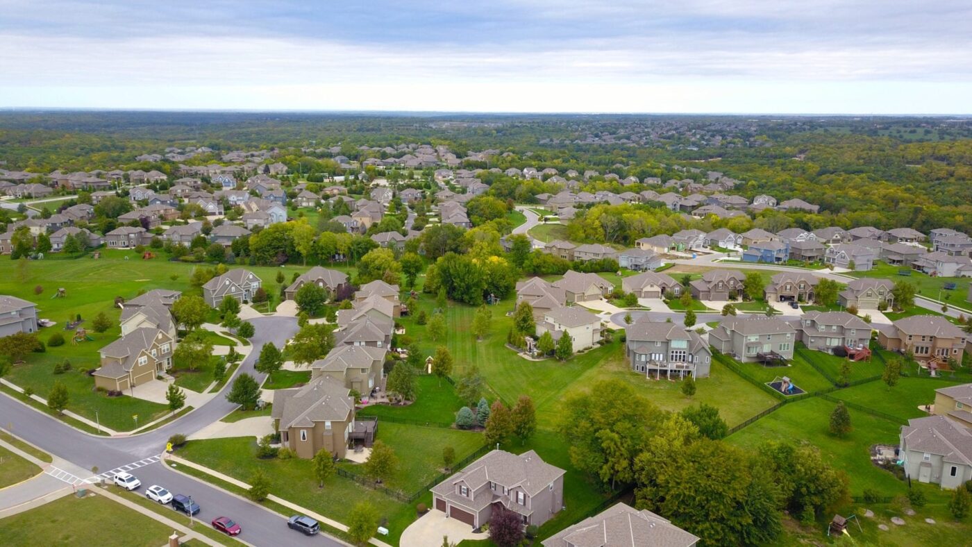 Arial view of houses in a neighborhood