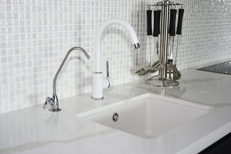 kitchen sink with 2 faucets