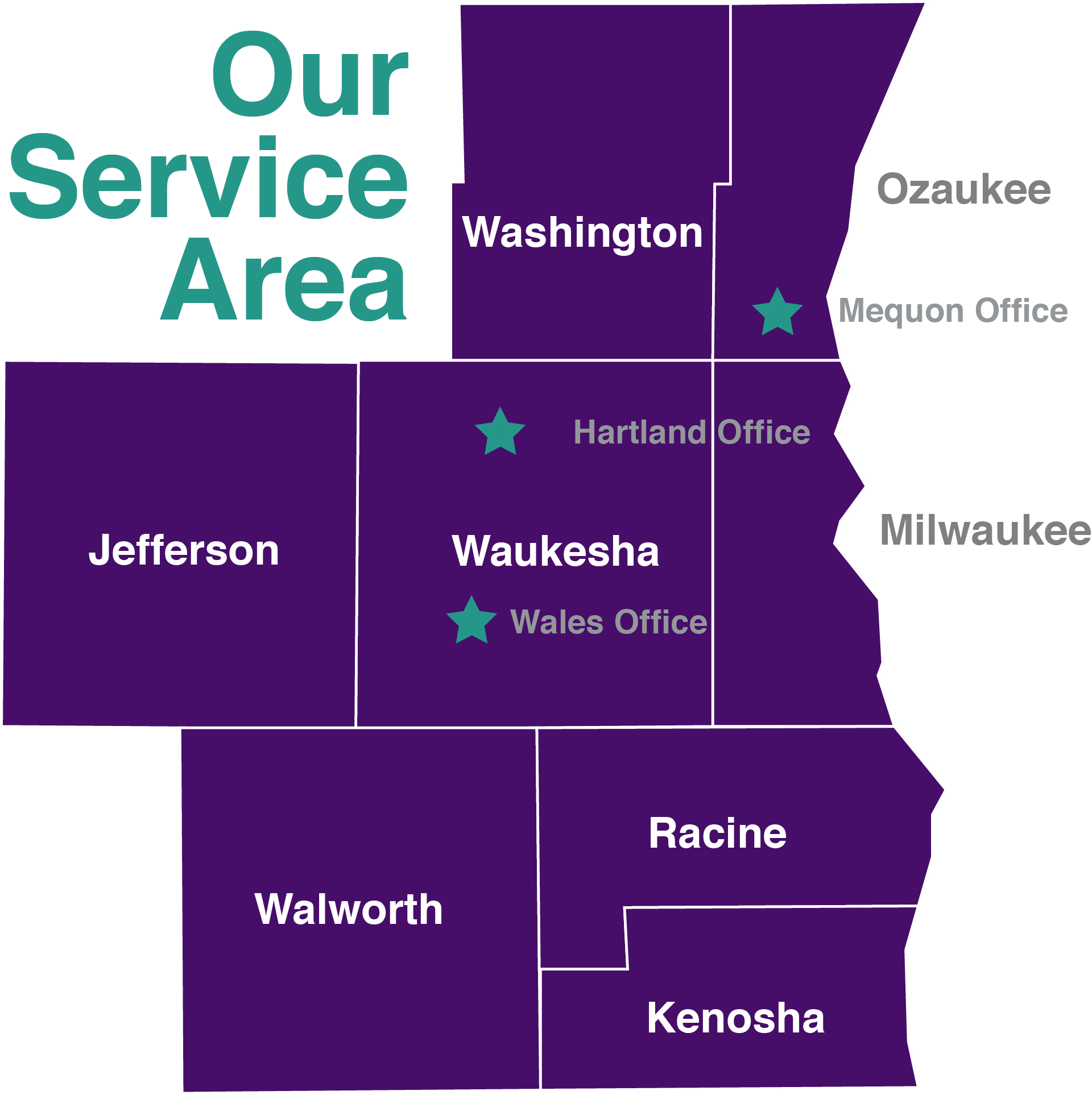 Our Service Areas in Wisconsin - Washing, Ozaukee, Jefferson, Waukesha, Walworth, Racine, Kenosha
