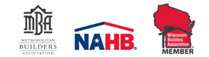 MBA (Metropolitan Builders Association) logo, NAHB logo, Wisconsin Builders Association Member logo