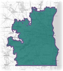 State of Wisconsin with counties served colored in